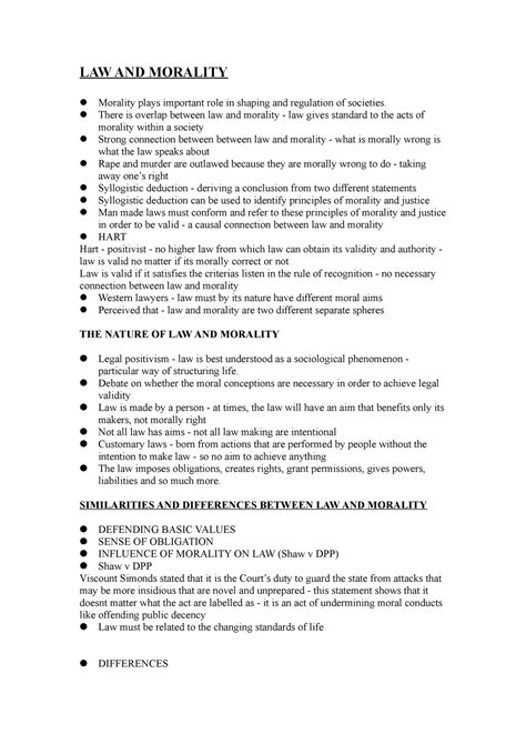 Law And Morality Notes For Jurisprudence Law And Morality Morality