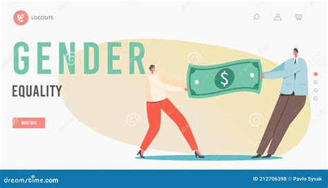 Gender Equality Landing Page Template Man And Woman Struggle For Money Male And Female