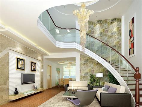 Awesome Staircase In Living Room Design With Glass Fence Stairs