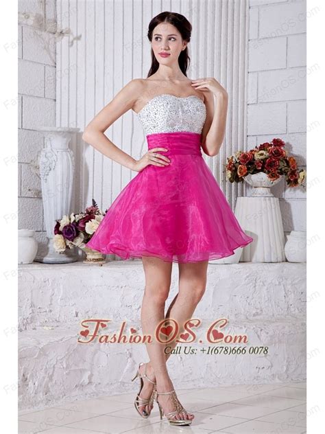 hot pink a line sweetheart short prom homecoming dress organza beading mini length
