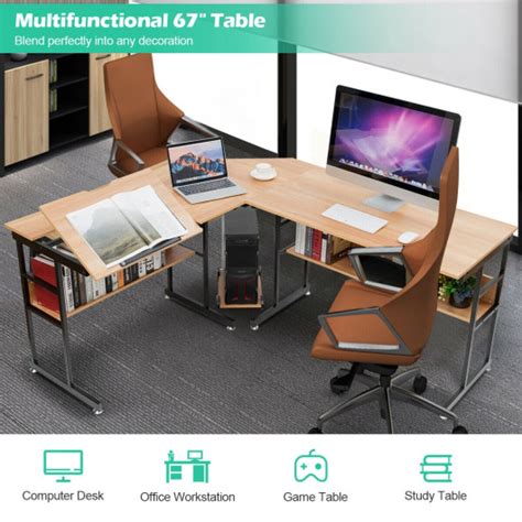 L Shaped Computer Desk Drafting Table Costway