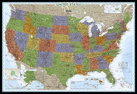 National Geographic United States Wall Map Decorator Laminated