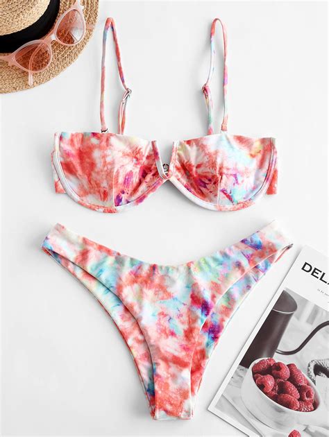 30 Off 2022 Zaful Tie Dye V Notch Underwire Bikini Swimwear In Multi
