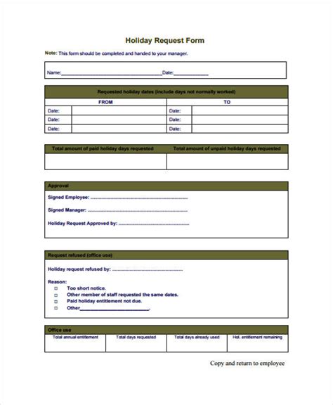 Free Holiday Request Form Template Printable Templates