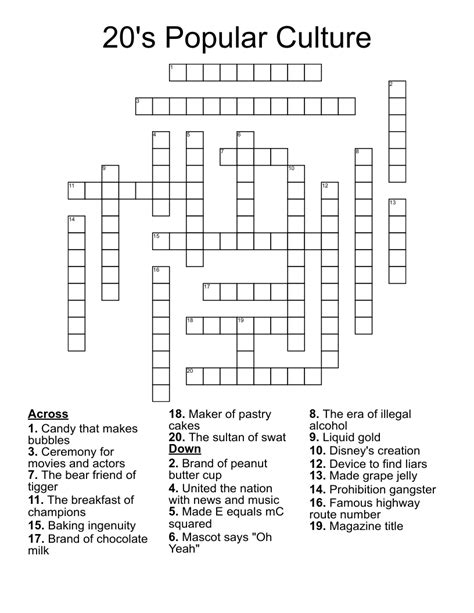 20s Popular Culture Crossword Wordmint