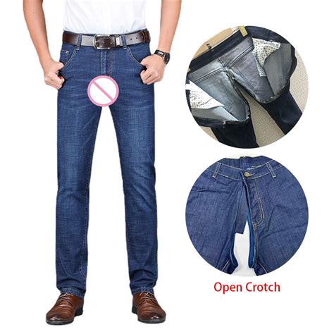 Man Outdoor Sex Open Crotch Jeans Erotic Hidden Zipper Crotchless Long