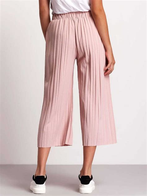 Pink Elastic Waist Pleated Pant