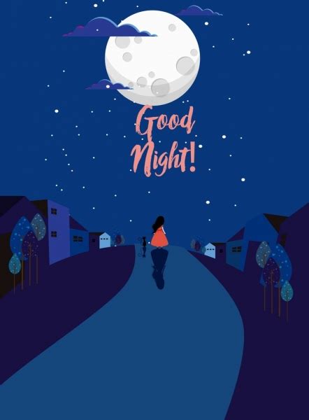 Good Night Banner Dark Blue Design Moon Icon Vectors Graphic Art