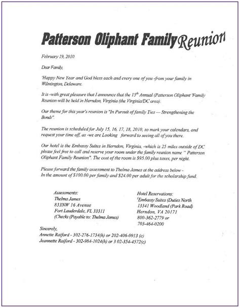 Free Printable Family Reunion Letter Templates
