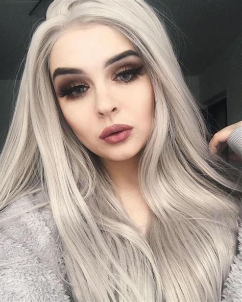 Straight Long Gray Synthetic Lace Front Wigs Wt005 Grey White Hair