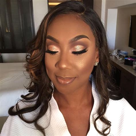 Gold Glitter Eyes Bronze Warm Skin Bridal Makeup On Black Women By