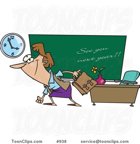 cartoon female teacher leaving class on the last day of school 938 by ron leishman