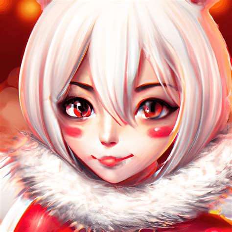 Anime Girl Wearing Red Silk And White Fur · Creative Fabrica