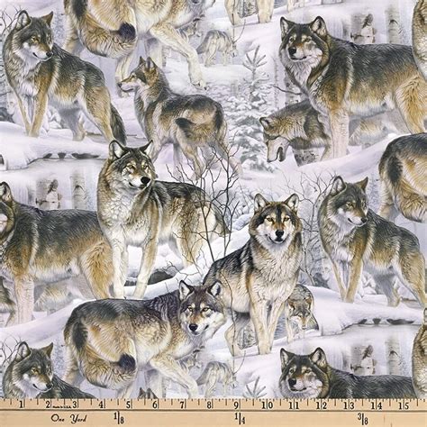 Wild Wolf Fabric David Textiles Wolves In The Snow Multi 100 Etsy