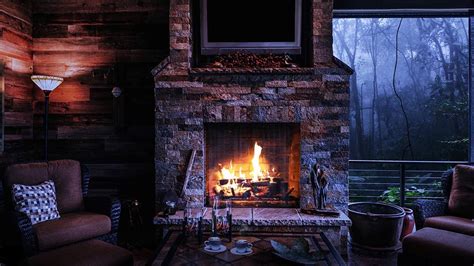 8 Hour Relaxing Rain Sounds And Fireplace Sound For Sleeping Cabin