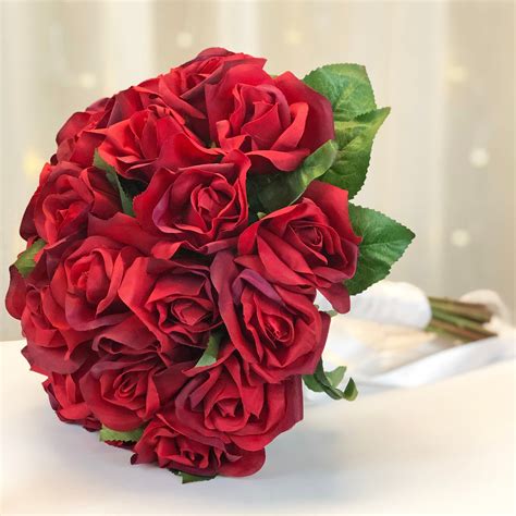 Red Silk Rose Wedding Bouquet Bridesmaid Bouquet 24 Garden Etsy