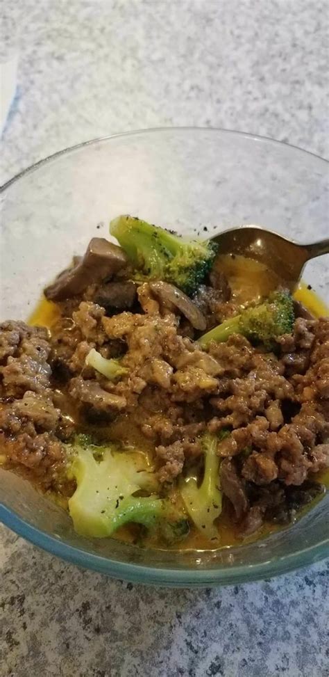 Brown the ground beef, onion and mushrooms in a medium skillet. Ground beef, mushrooms, broccoli, and cheddar cheese ...