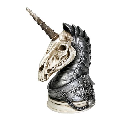 Alchemy Gothic Armored Unicorn War Horse Skull Magnetic Horn Resin