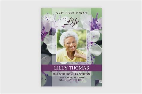 4 Page Funeral Program Template 11 X 17 Inches Purple Blossom