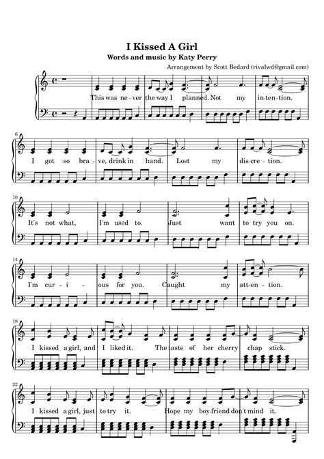 Katy Perry I Kissed A Girl Sheet Music Pdf Free Score Download ★