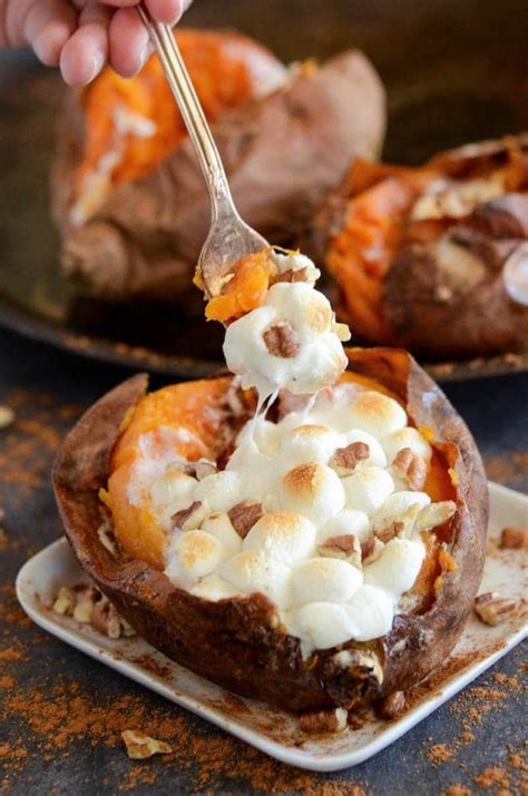 Baked Sweet Potatoes Stuffed With Marshmallows Pecans Butter And