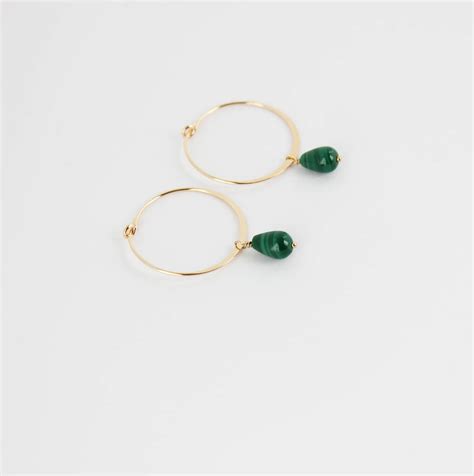 Gold Filled Malachite Hoop Earrings By Ilona Maria Jewellery