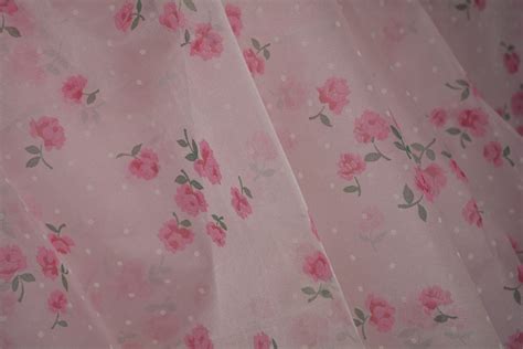Vintage Pink Floral Polka Dot Fabric Sheer Nylon Stiff Organza Fabric