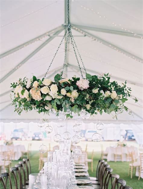 Romantic White Flower Chandelier Greenery Wedding Reception Romantic