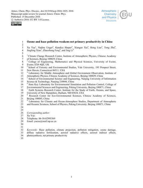 Pdf Ozone And Haze Pollution Weakens Net Primary Productivity In China