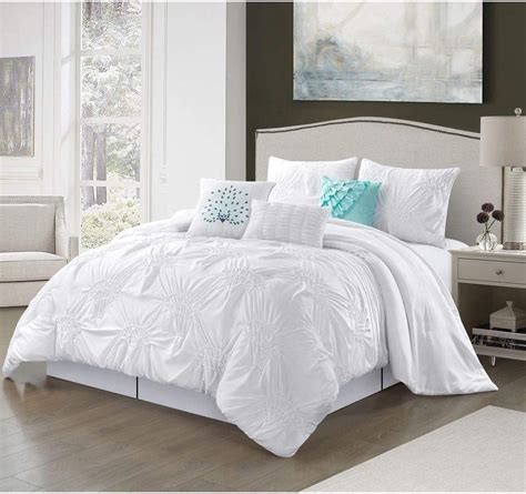 7 Piece Modern Embroidered White Comforter Set Beautiful