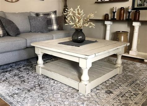 Its structural iron base is topped in a. Rustic Baluster farmhouse Coffee Table distressed in 2020 ...