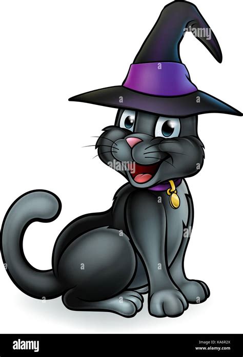 Black Witches Cat Cartoon Character In Hat Stock Vector Image And Art Alamy