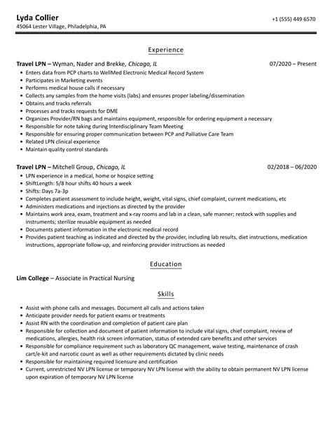 Travel LPN Resume Samples | Velvet Jobs