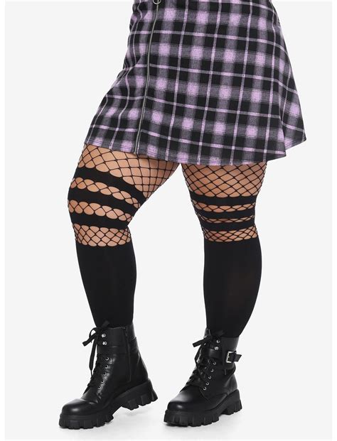 Faux Thigh High Stripes And Fishnet Tights Plus Size Hot Topic