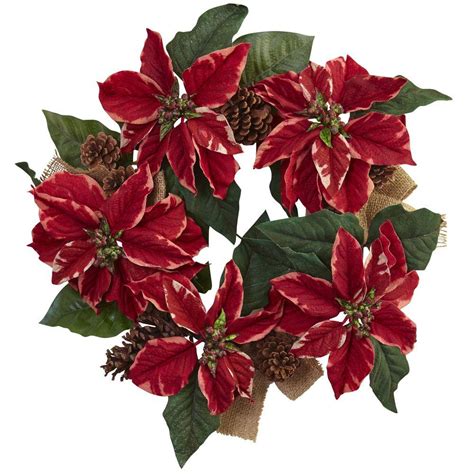 Nearly Natural 22 In Poinsettia Pine Cone And Burlap Artificial
