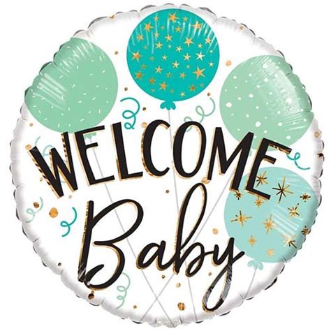 Welcome Baby Green Balloons Round Eco Foil Helium Balloon 46cm 18 In