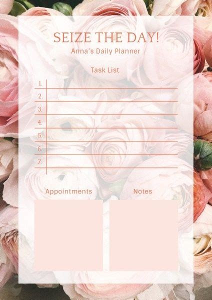 Pink Roses Daily Planner Planner Template And Ideas For Design Fotor