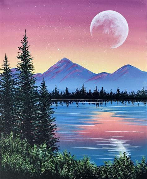 Paint Nite Painting Peaceful Pine Lake By Artist Carmen Paint