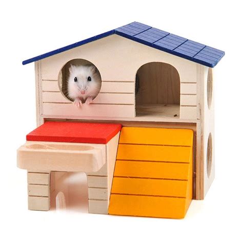 Bwogue Pet Small Animal Hideout Hamster House Deluxe Two Layers Wooden