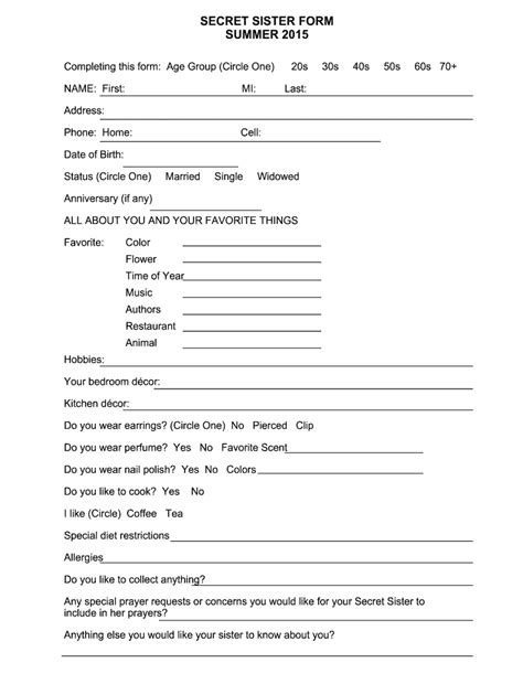 Secret Sister Questionnaire Fill Out And Sign Online Dochub