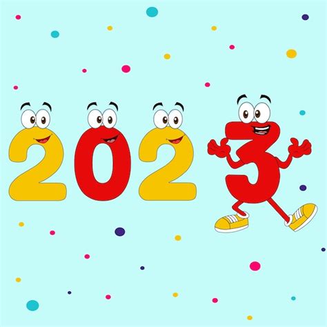 Premium Vector 2023 Happy New Year Text Face Cartoon Vector Illustration