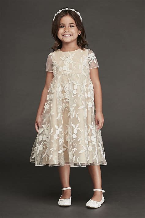 cap sleeve embroidered tea length flower girl gown david s bridal flower girl gown gowns