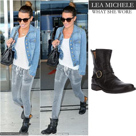 What She Wore Lea Michele In Black Ankle Biker Boots In