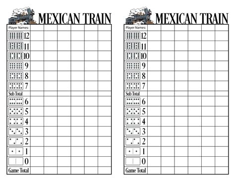 Mexican Train Score Sheet Pdf Etsy