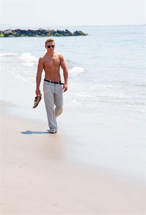 Handsome Man Walking On Beach Stock Image Image Of Summer Handsome