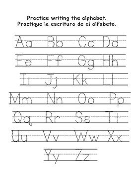 This worksheet is a fun way to help young, beginner students how to write the alphabet by working with numbers. Name & Alphabet Writing Practice: English and Spanish by ...