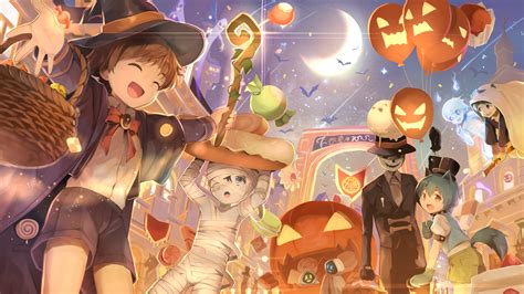 Halloween Fancy Costumes And Pumpkins♪ Hd Wallpaper