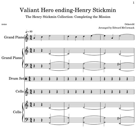Valiant Hero Ending Henry Stickmin Sheet Music For Piano Drum Set Cello