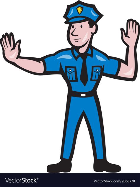 Traffic Policeman Stop Hand Signal Cartoon Vector Image