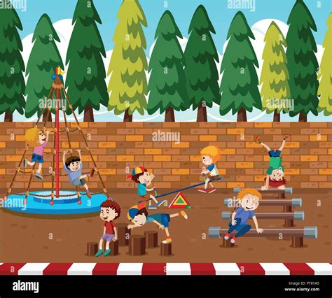 Children Playing On Playground Illustration Stock Vector Image And Art